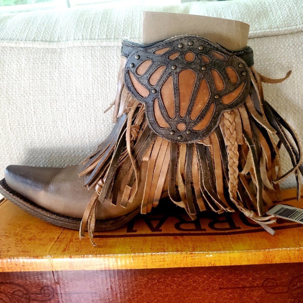 Corral fringe leather Ankle Boot size 7